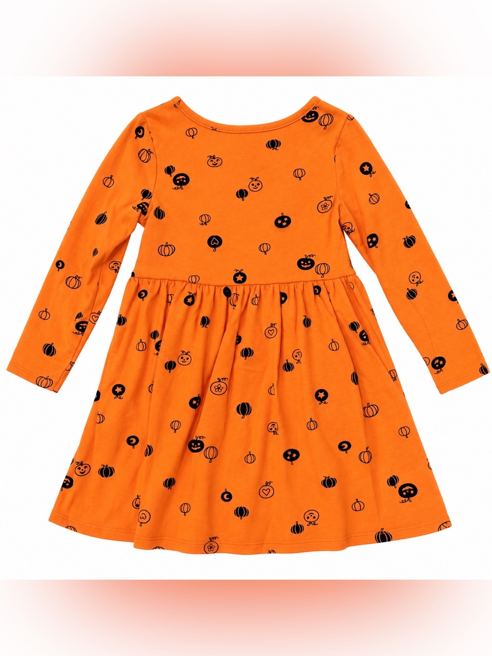 Cat & Jack Girls Orange Halloween Pumpkin Long Sleeve Dress Size 5T